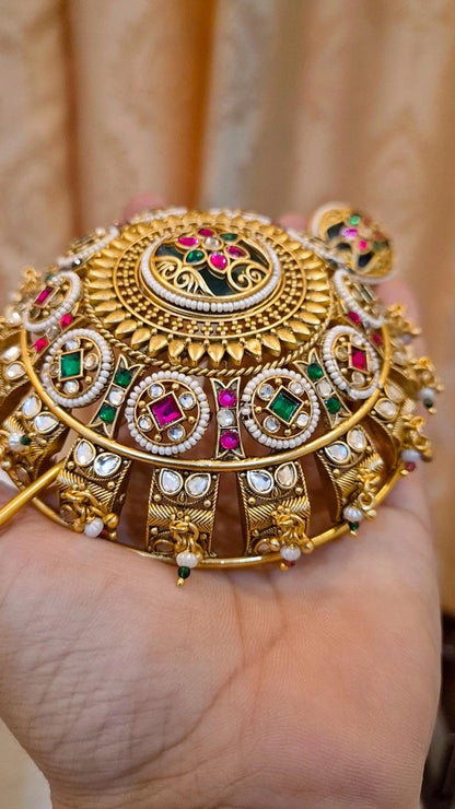 Statement Ranisa Heritage Kundan Studded Gemstone work Hair Bun Cage with Stick