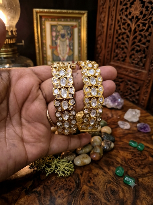 Statement Moissanite Kundan Screw Openable Bangles - Pair