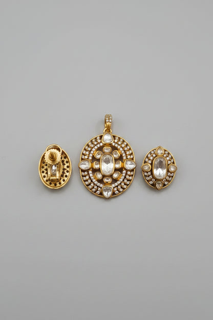 Uncut Polki Moissanite Screw Back Pendant Earrings Set