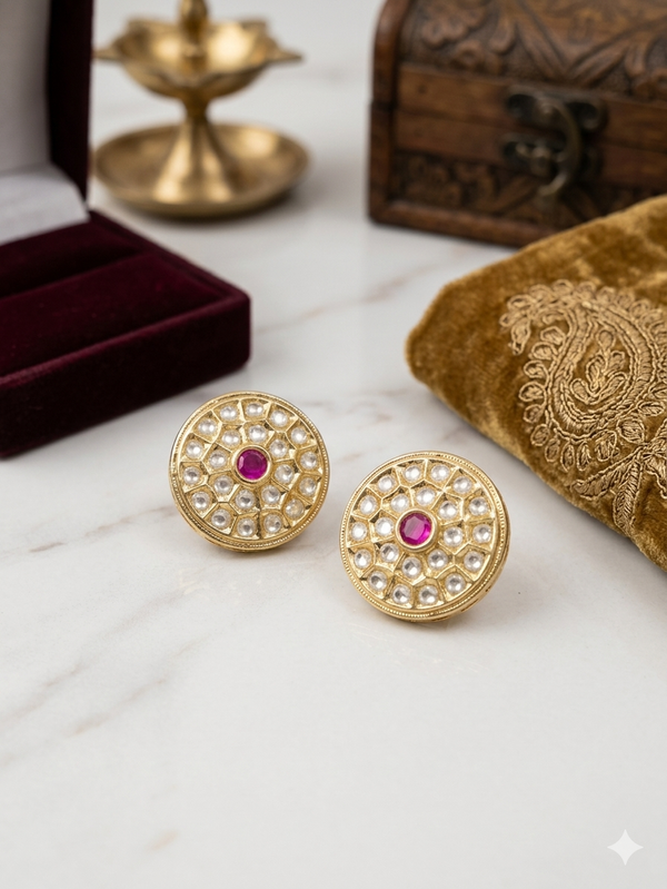 Kundan Back Meenakari Medium Size Stud Earrings