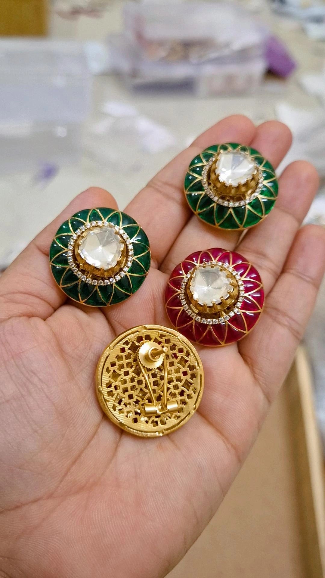Nayantara Moissanite Polki Stud Earrings