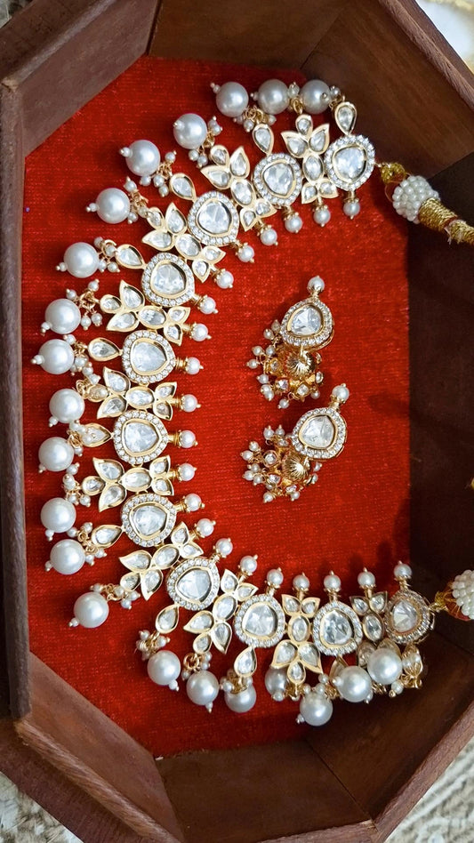 Signature Moissanite Polki Necklace with Jhumka Set