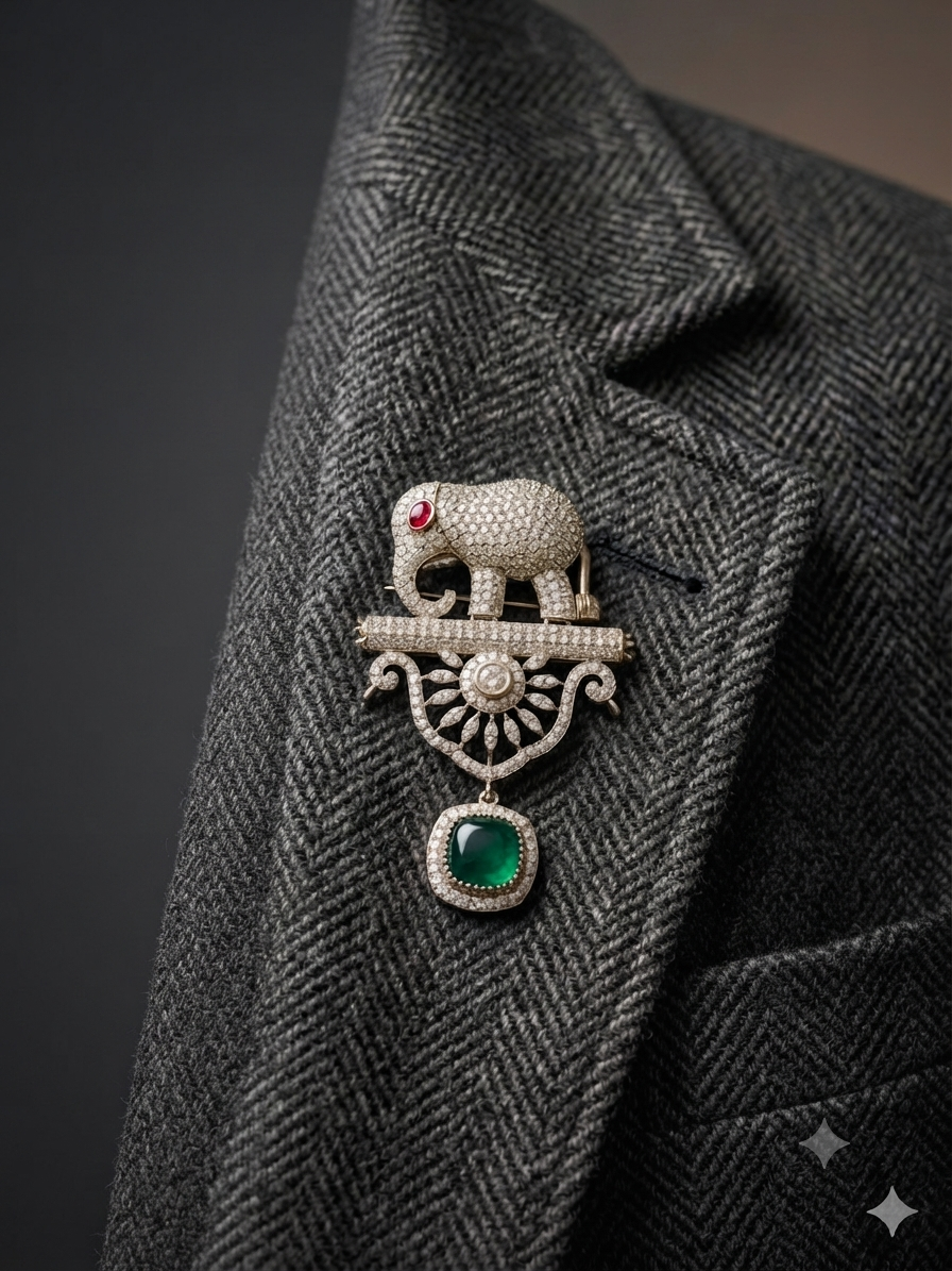 Statement Elephant Emerlad Unisex Brooch