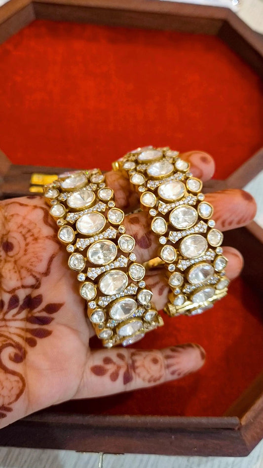 Parvati Statement Polki Screw Openable Bangles - Pair