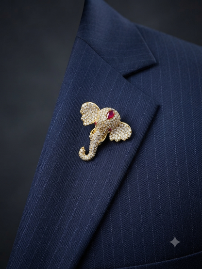 Coorg Elephant Ruby Gemstone CZ Studded Unisex Brooch