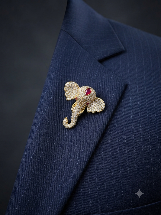 Coorg Elephant Ruby Gemstone CZ Studded Unisex Brooch