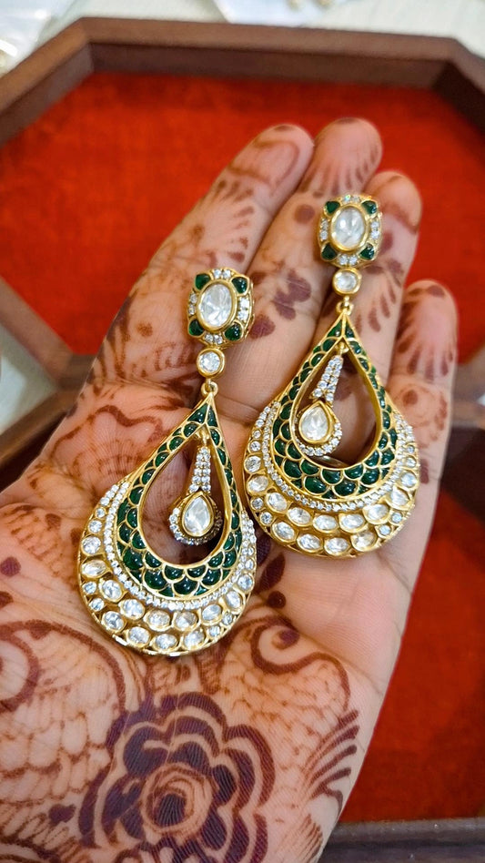 Statement Moissanite Polki Chandbali Earrings