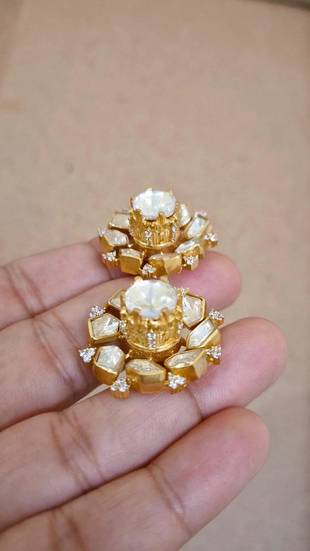 Signature Moissanite Polki Stud Earrings