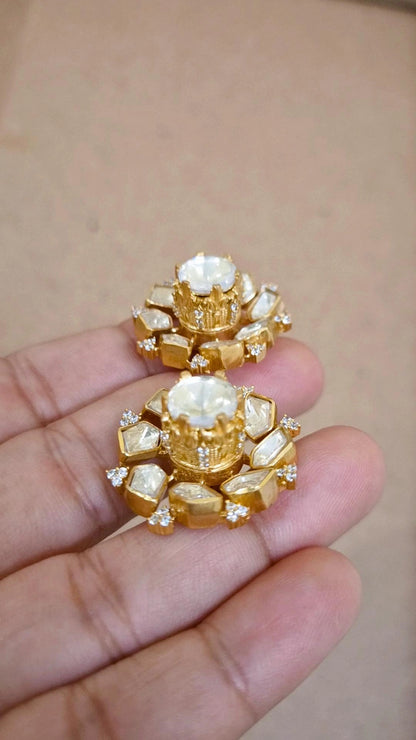 Signature Moissanite Polki Stud Earrings