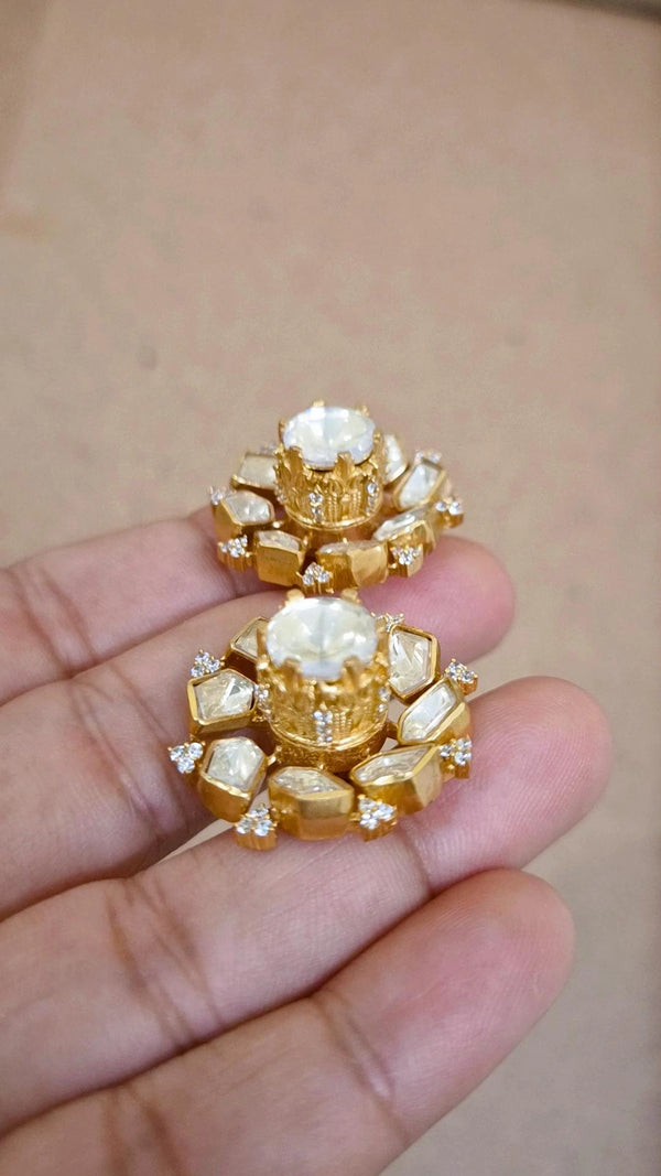 Signature Moissanite Polki Stud Earrings