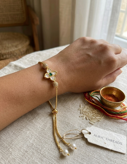 Moissanite Kundan Unisex Chain Bracelet Rakhi (Copy)
