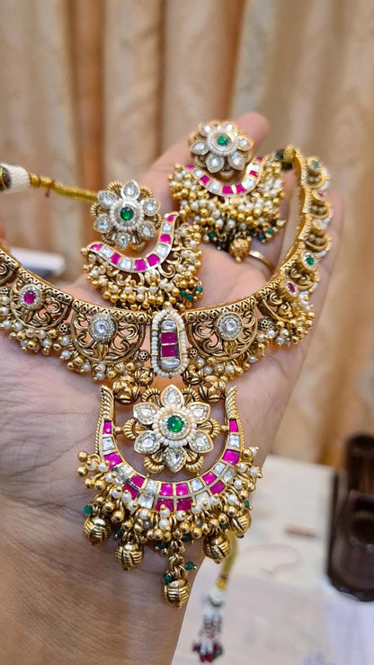 Statement Heritage Rajwadi Jadau Moissanite Fusion Necklace  Set