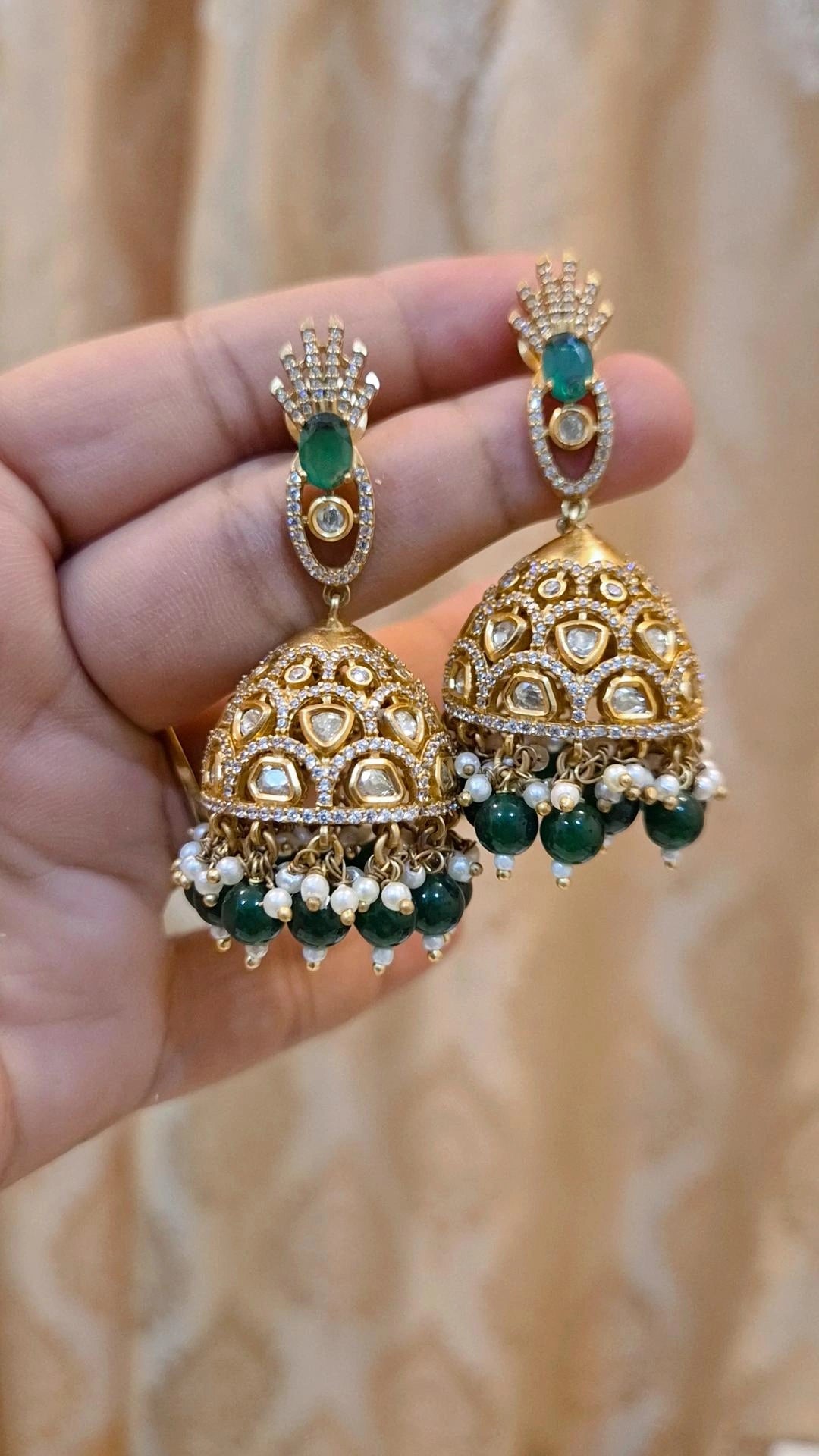 Emerald Polki Moissanite Statement Necklace Jhumka Set
