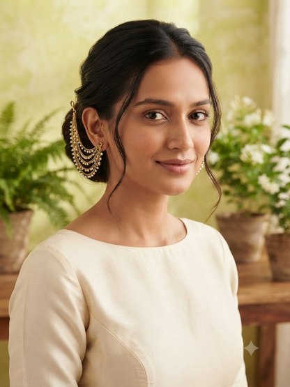 Four layered Pearl Gold plated Earchain Sahara