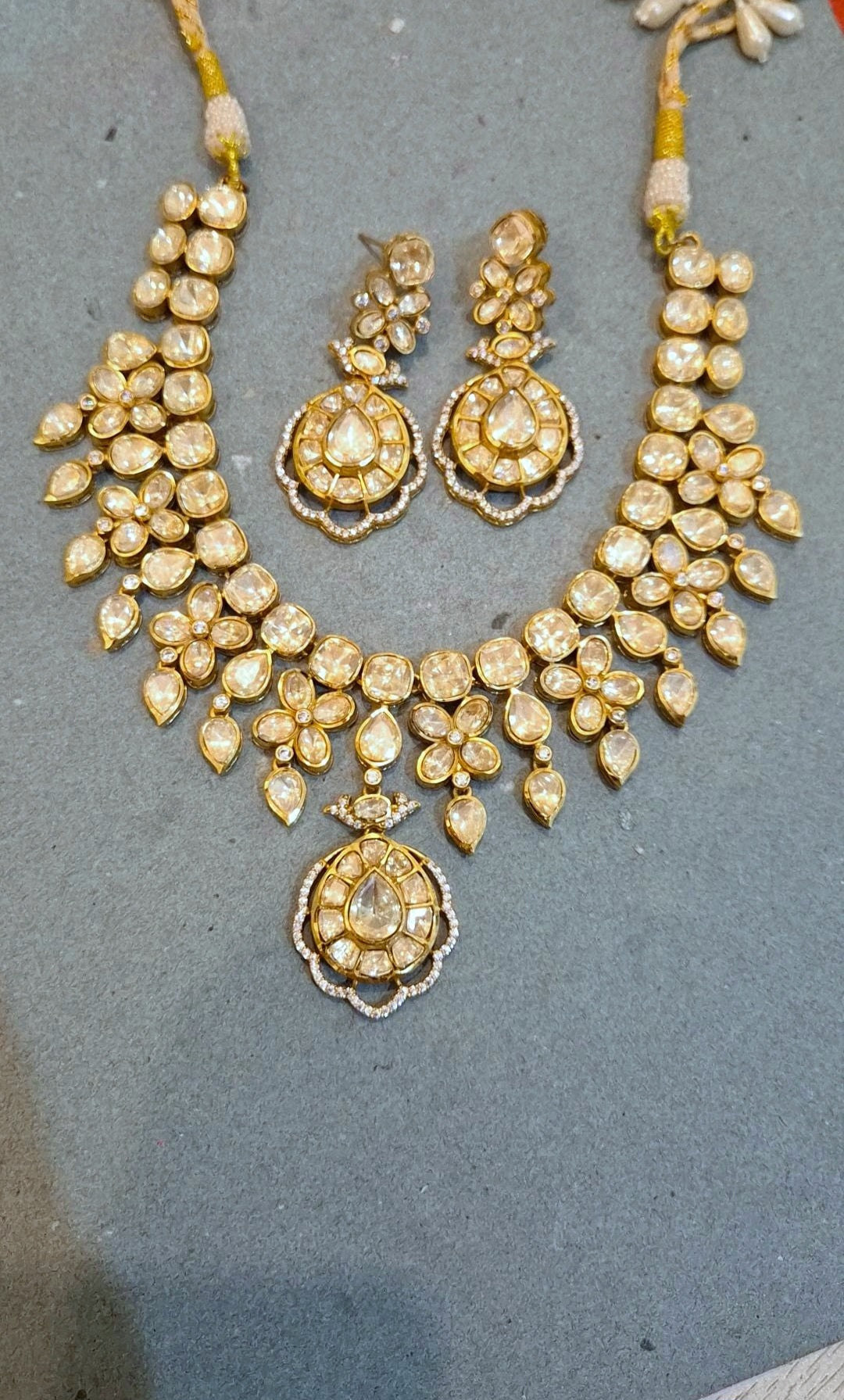 Statement Moissanite Polki Necklace Set