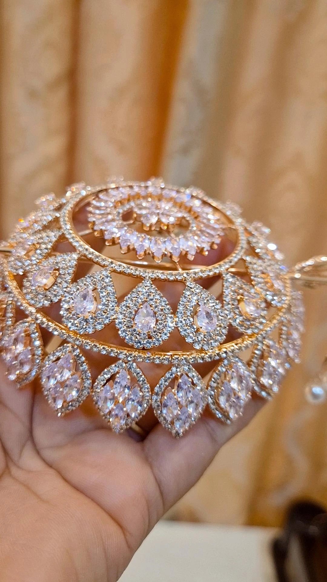 Statement Rose Gold plated American Diamond Hair Bun Cage with Stick