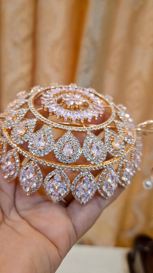 Statement Rose Gold plated American Diamond Hair Bun Cage with Stick