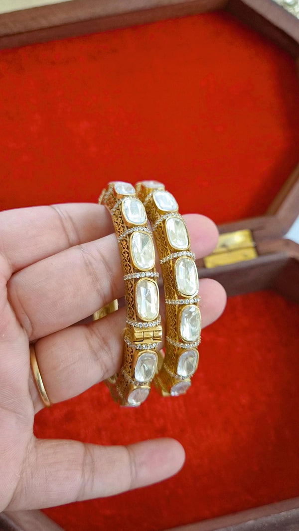 Poorva Statement Polki Screw Openable Bangles - Pair