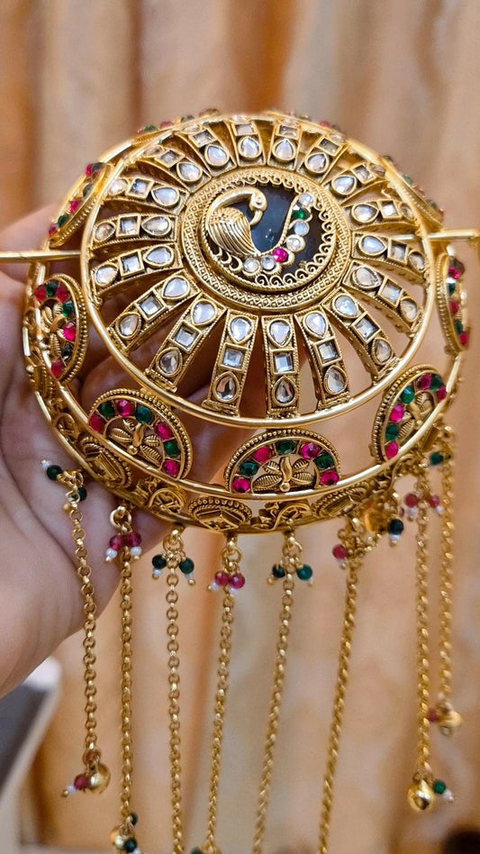 Statement Heritage Kundan Studded Gemstone work Hair Bun Cage with Stick - Big Size
