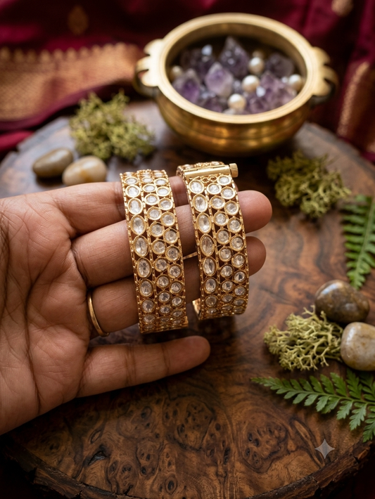 Statement Moissanite Kundan Screw Openable Bangles - Pair