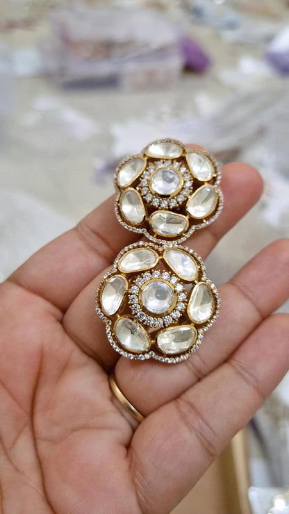Signature Moissanite Polki Stud Earrings