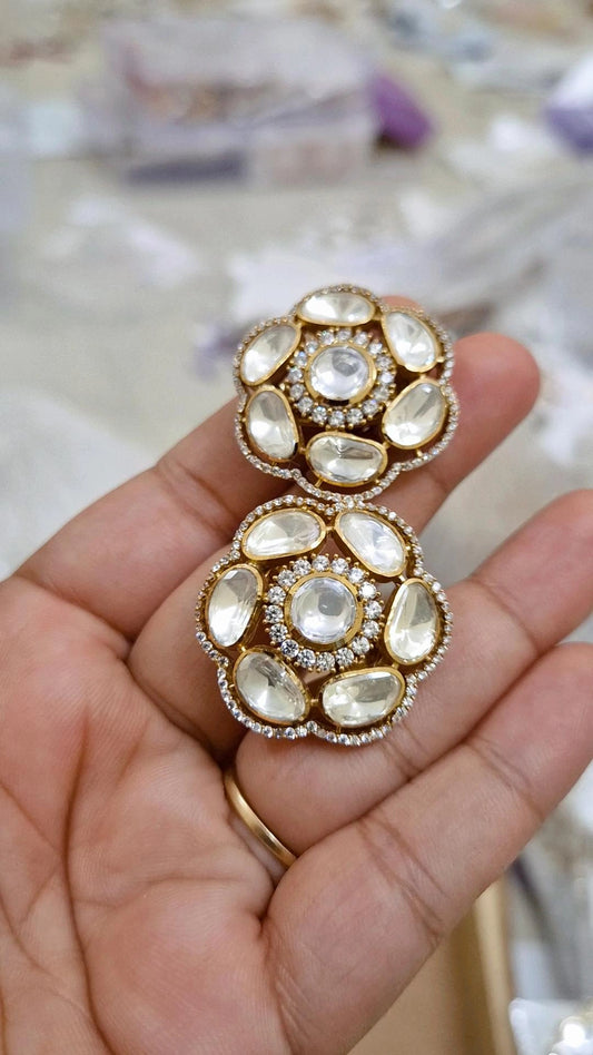 Signature Moissanite Polki Stud Earrings