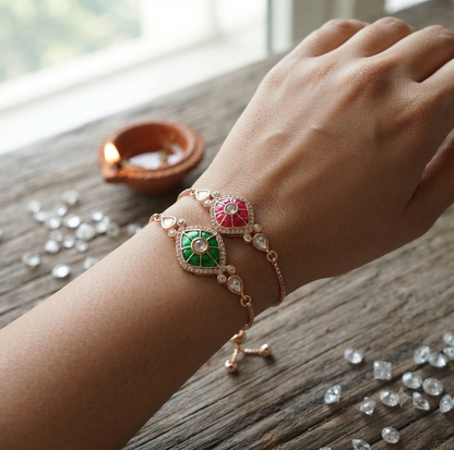 Moissanite Kundan Unisex Chain Bracelet Rakhi