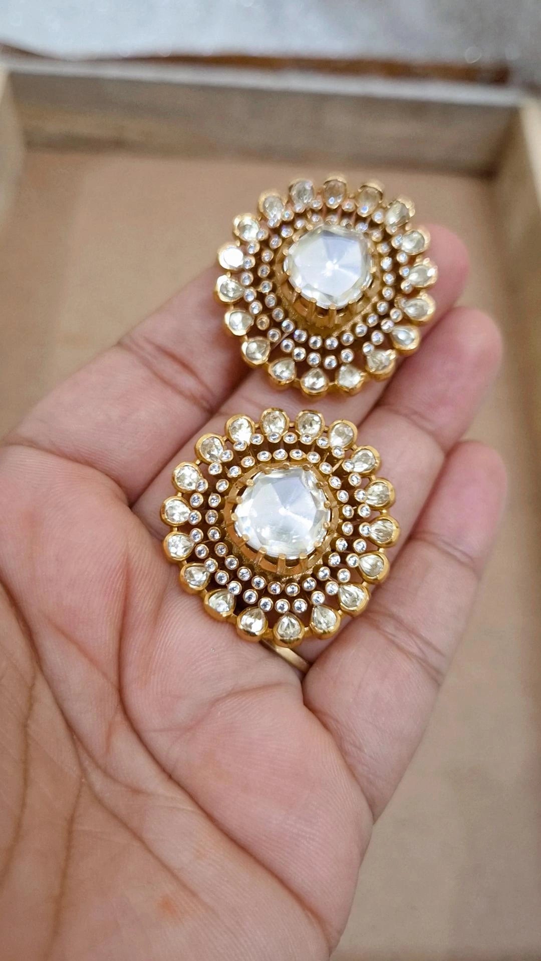 Signature Moissanite Polki Oversized Stud Earrings