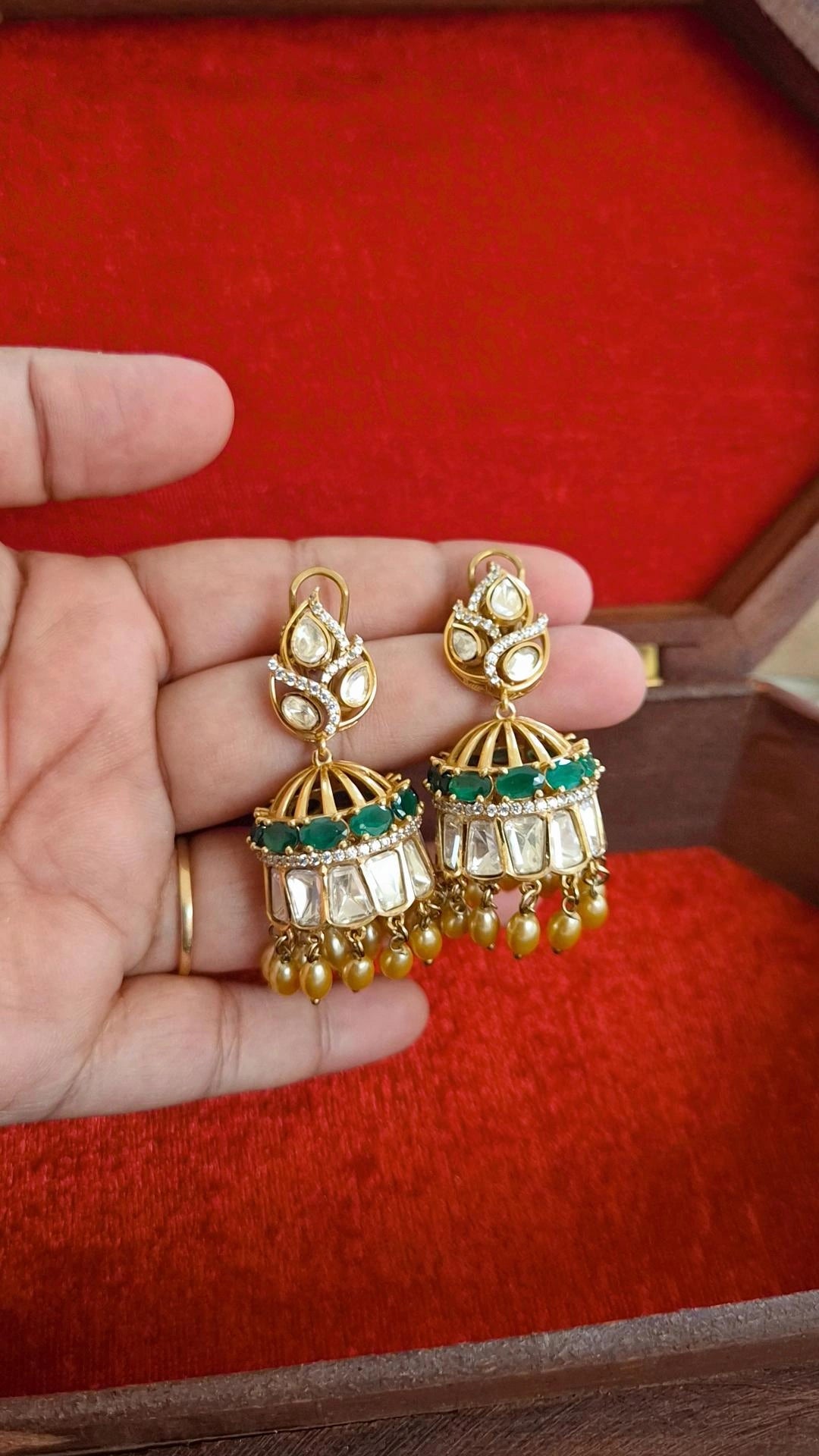 Pushp Statement Moissanite Polki jhumka Earrings