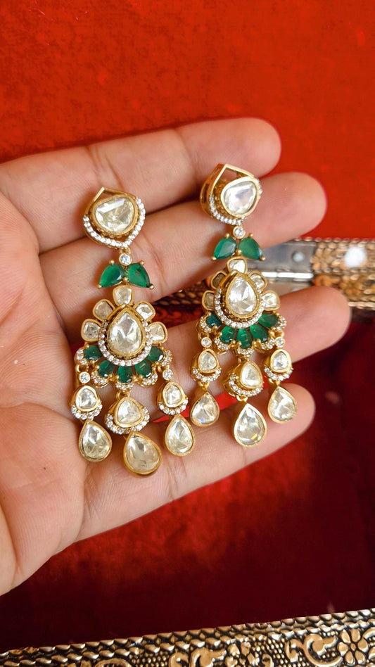 Uncut Polki Moissanite Screw Back Dangler Earrings