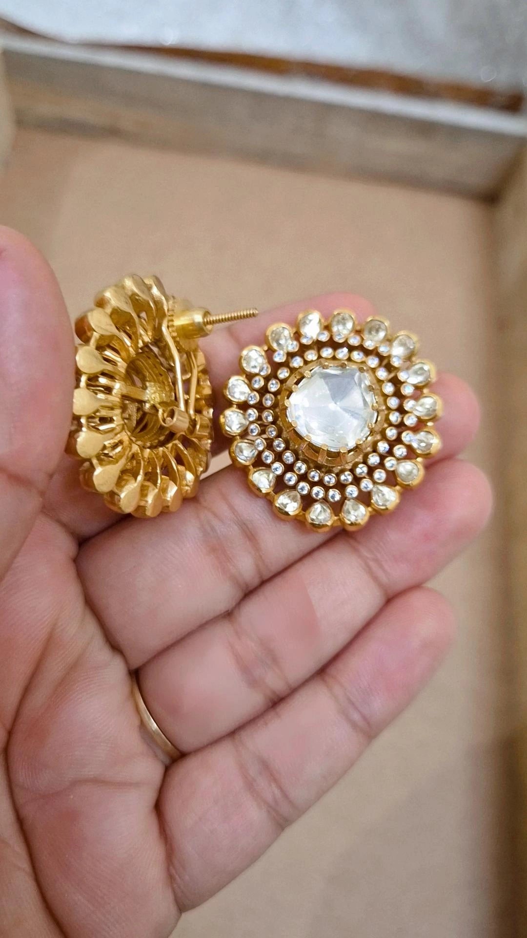 Signature Moissanite Polki Oversized Stud Earrings