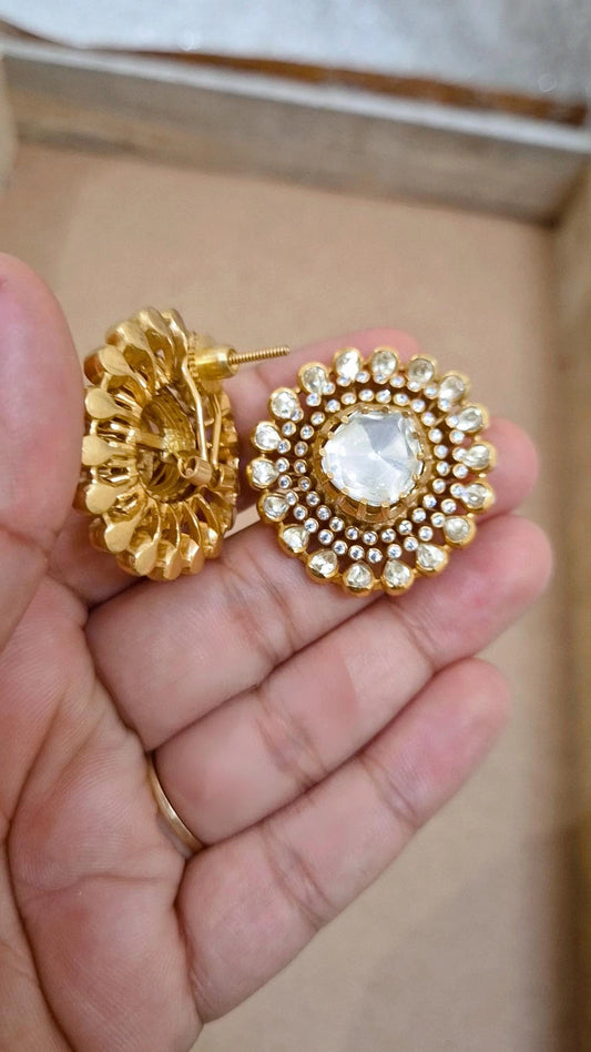 Signature Moissanite Polki Oversized Stud Earrings