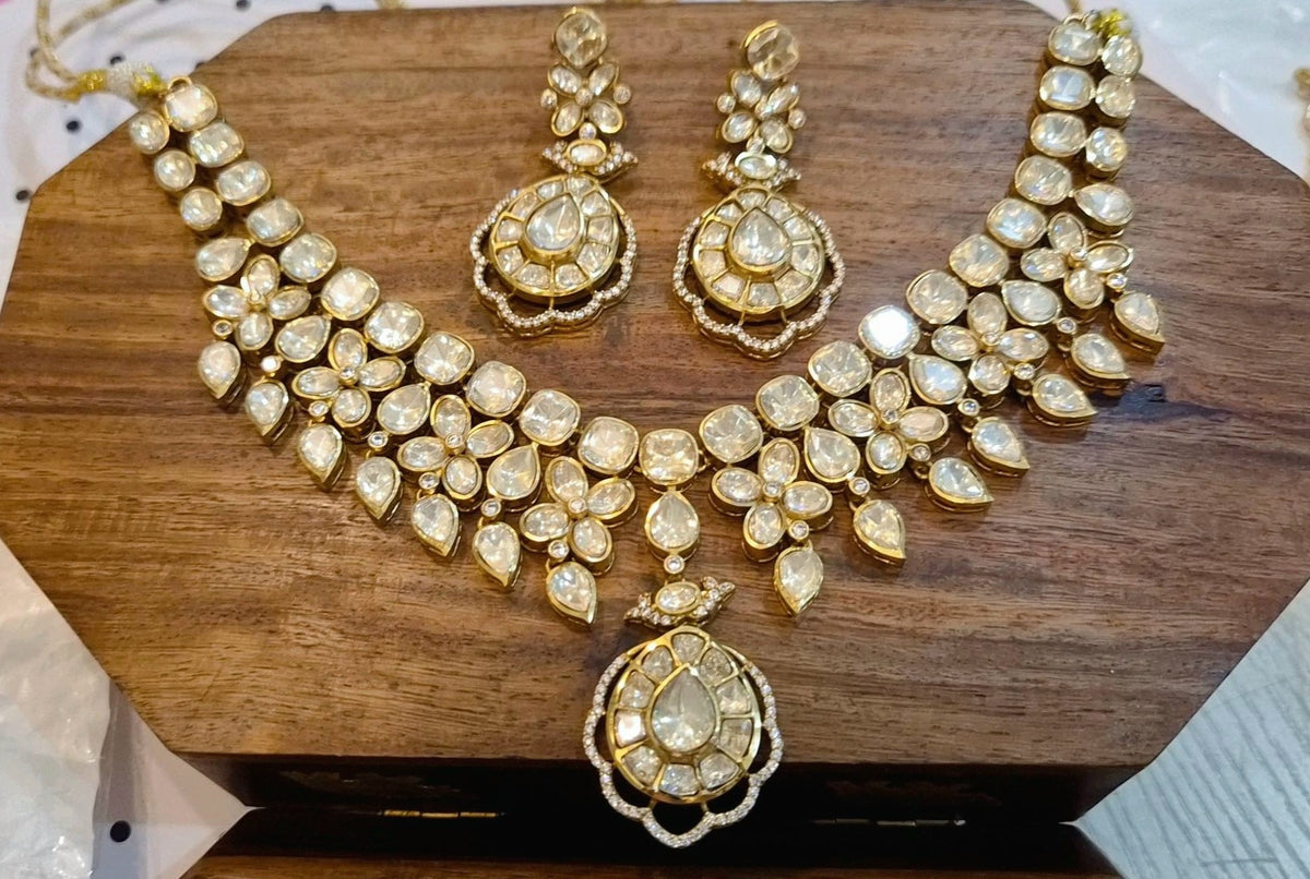 Statement Moissanite Polki Necklace Set