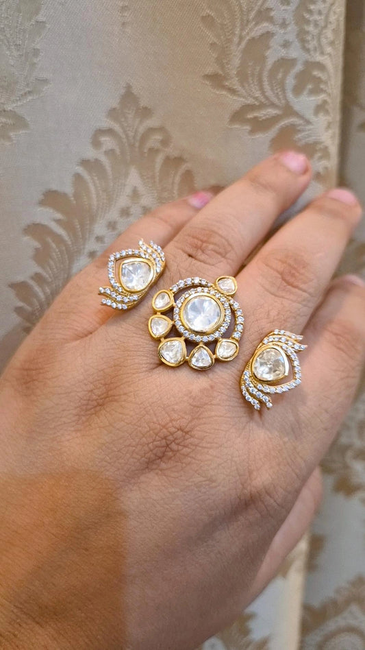 Kavi Statement Moissanite Three Finger Ring