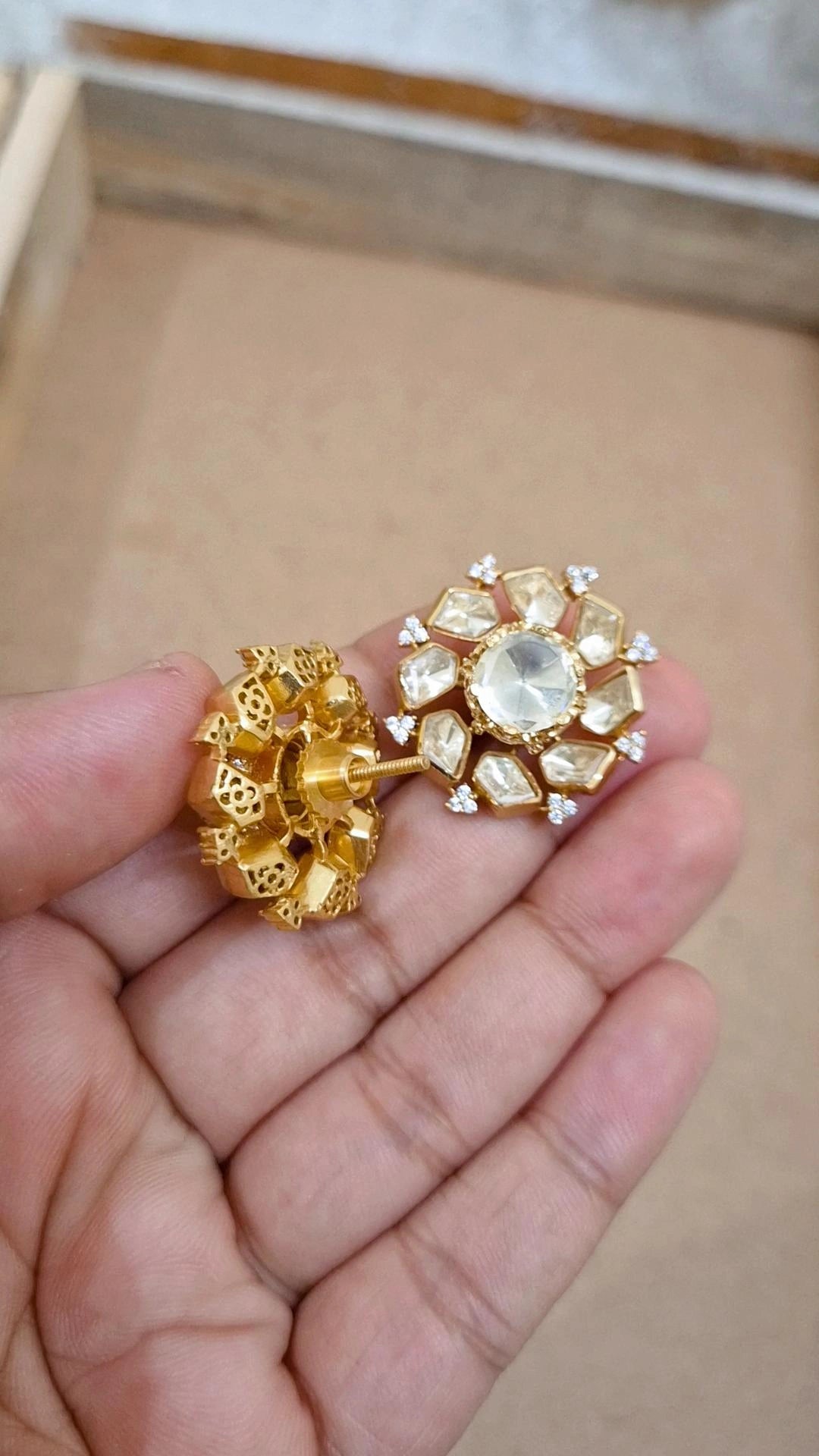 Signature Moissanite Polki Stud Earrings