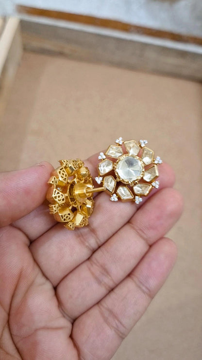 Signature Moissanite Polki Stud Earrings