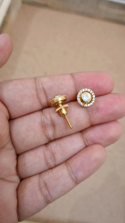 Solitaire Moissanite Polki Small Stud Earrings