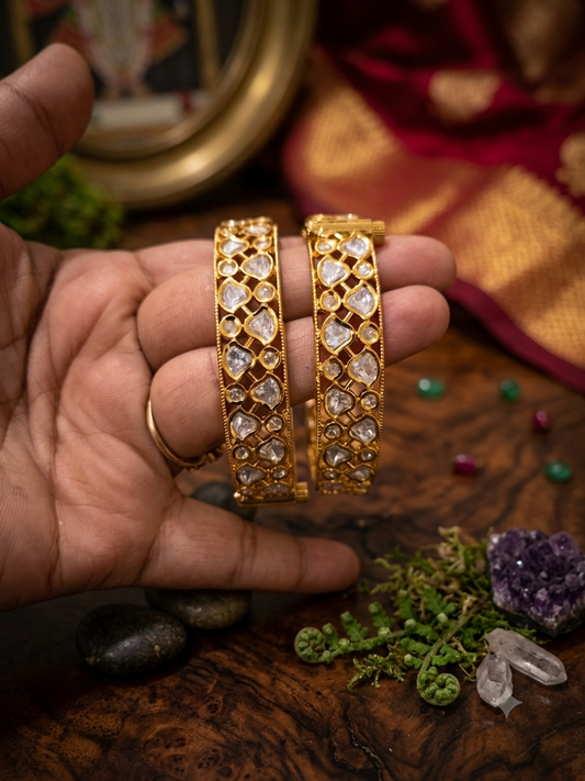 Statement Moissanite Kundan Screw Openable Bangles - Pair