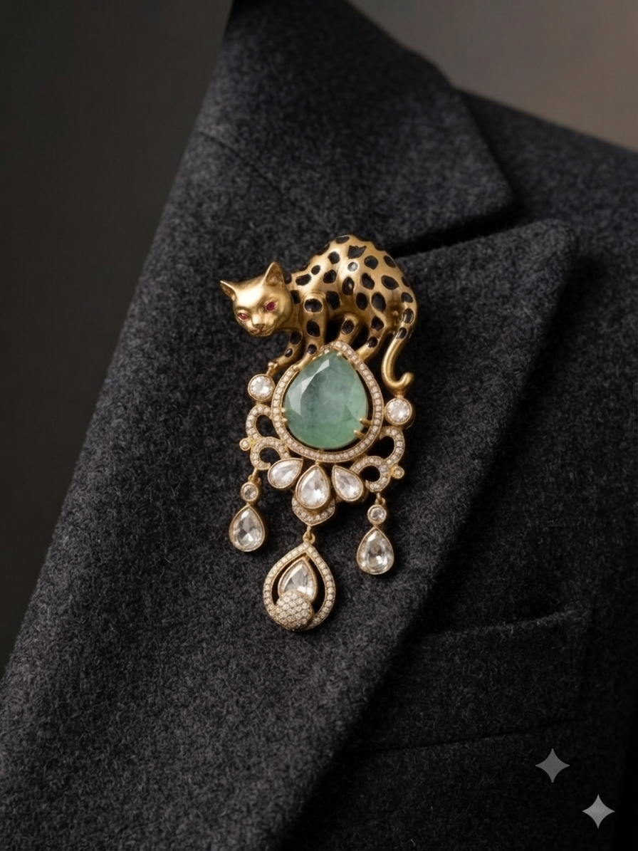 Regal Panther Moissanite Unisex Luxe Brooch