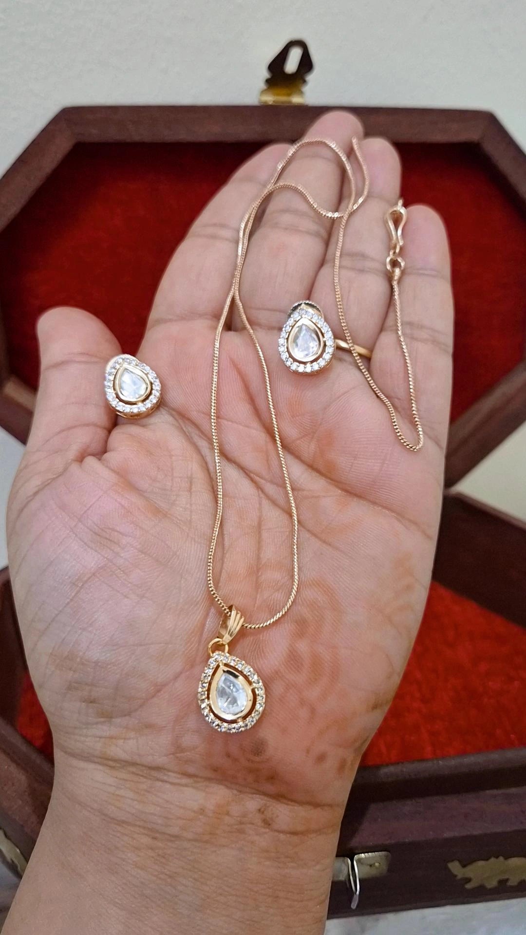 Regal Statement Moissanite Polki Pendant Earrings Set