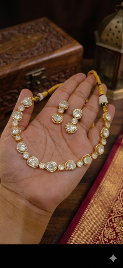 Real Moissanite Polki Necklace Set