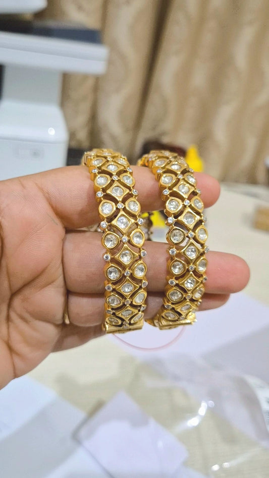 Signature Megha Polki Moissanite Screw Openable  Bangles - Pair