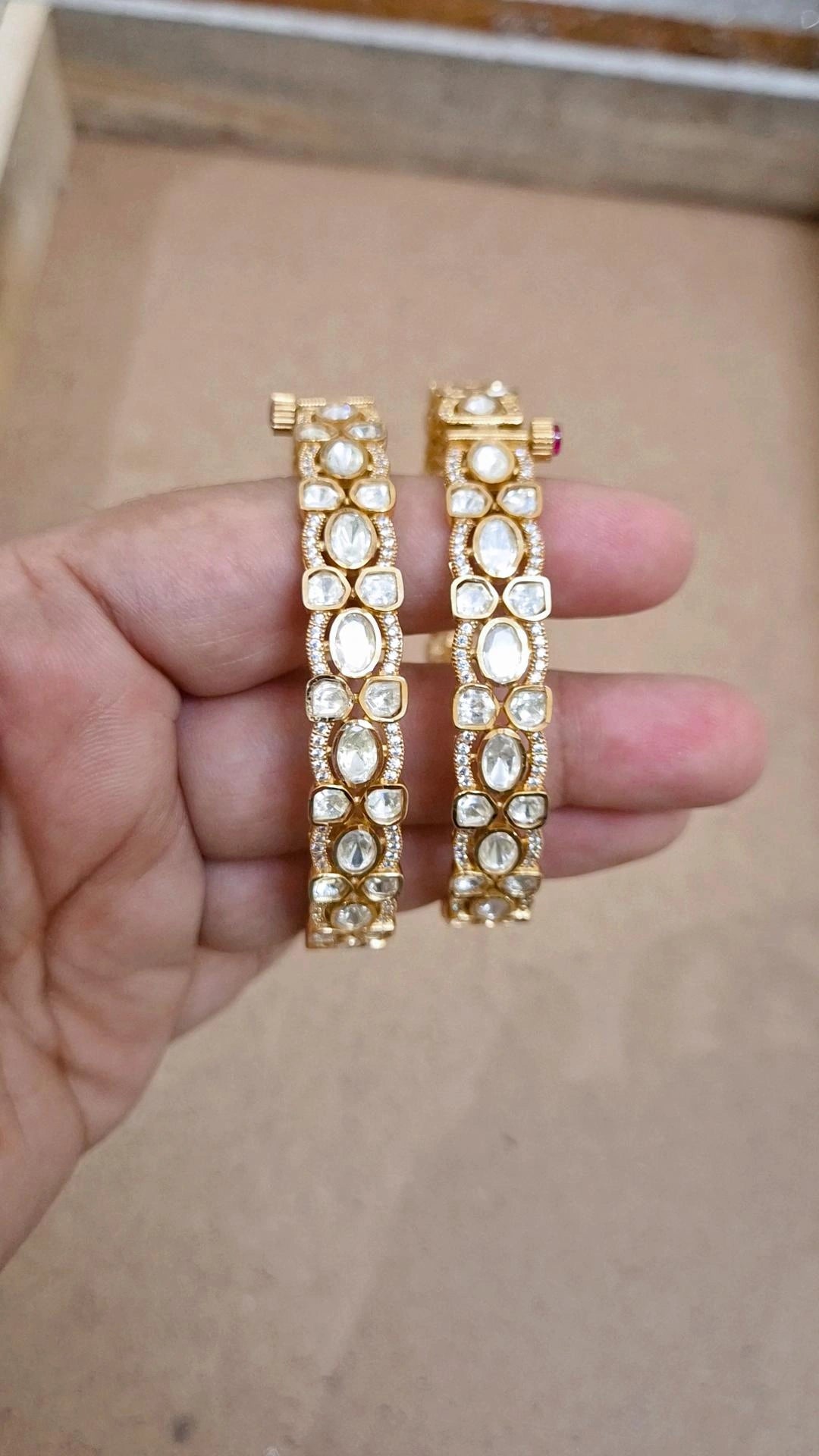 Signature Prema Polki Moissanite Screw Openable  Bangles - Pair