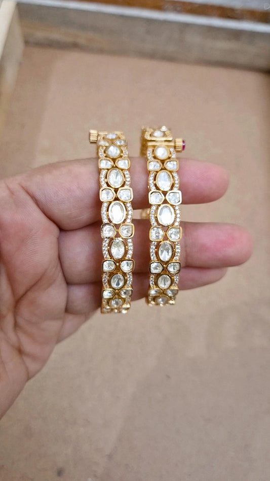 Signature Prema Polki Moissanite Screw Openable  Bangles - Pair