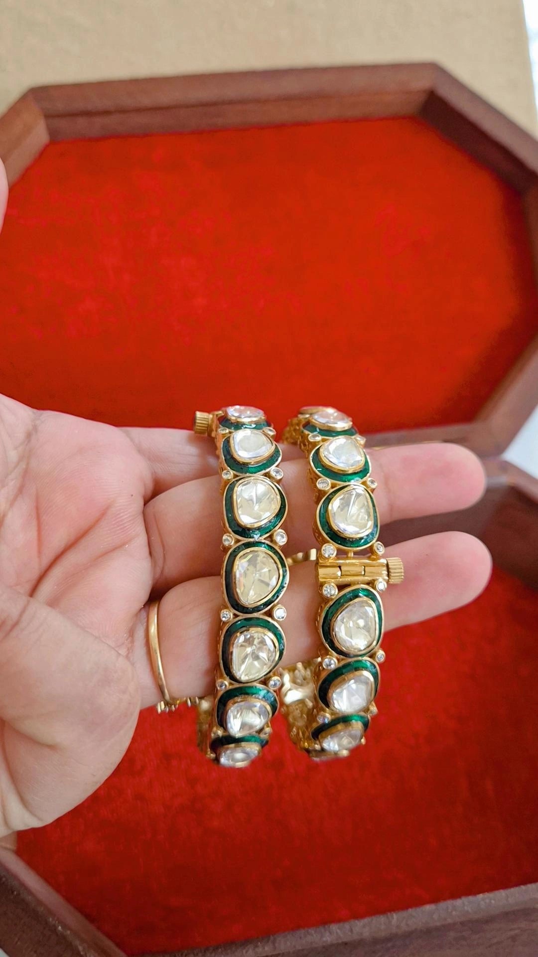 Vaibhavi Statement Polki Moissanite Meenakari Screw Openable Bangles - Pair (Copy)
