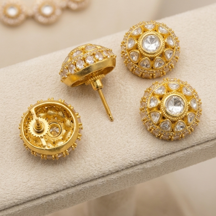 Uncut Polki Moissanite Screw Back Studs