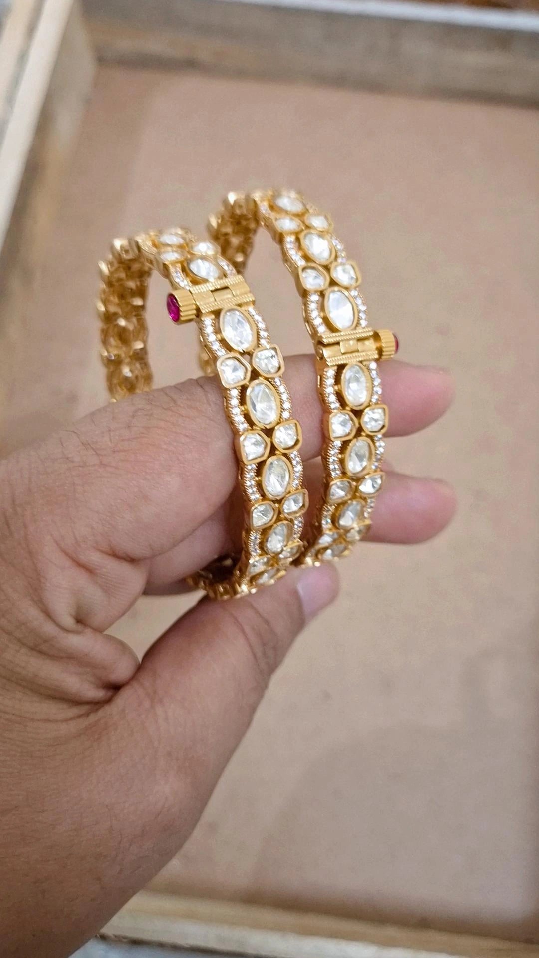 Signature Prema Polki Moissanite Screw Openable  Bangles - Pair