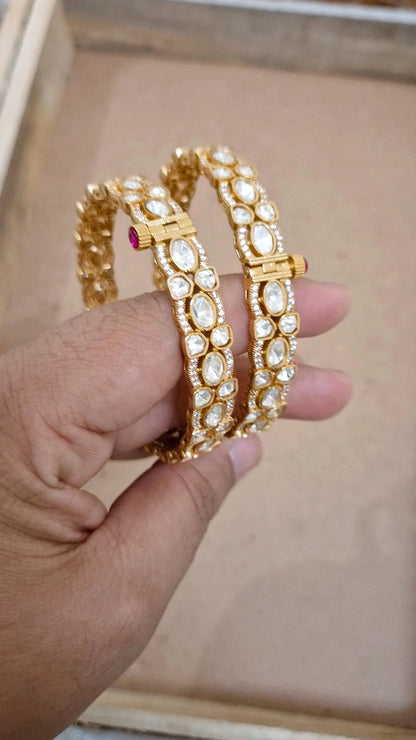 Signature Prema Polki Moissanite Screw Openable  Bangles - Pair