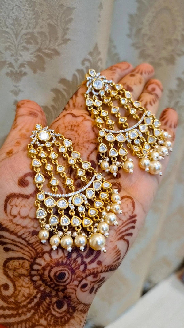 Naira Statement Moissanite Polki Chandbali Earrings