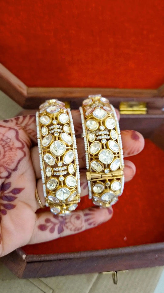 Netra Statement Polki Screw Openable Bangles - Pair